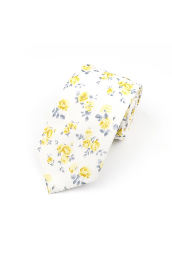 Pastel Yellow floral flower cotton tie