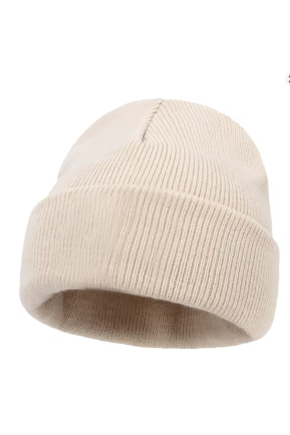 Unisex Beige Cotton Beanie Hat