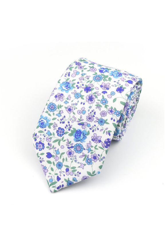 Blue & Lilac floral cotton tie