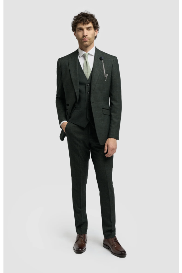 Cavani Caridi Olive Check Three Piece Suit