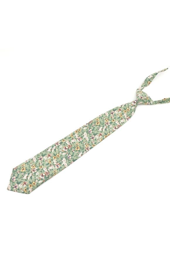 Childrens Sage green floral printed cotton wedding tie