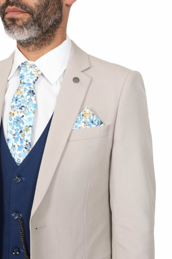 Jenson Samuel Alnwick Stone suit with Contrast Royal Waistcoat