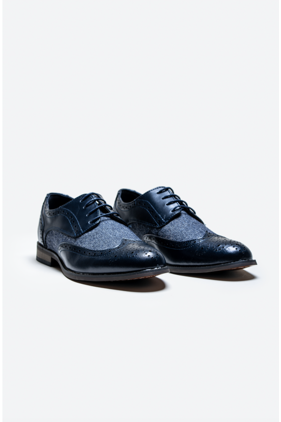 Cavani Oliver Navy tweed Brogue Leather shoe