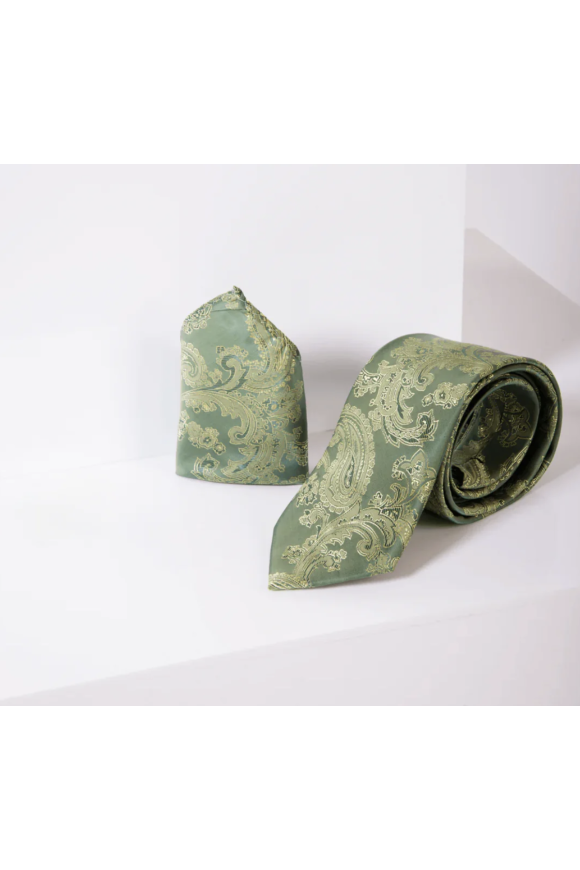 Green Paisley Lining tie & pocket square set