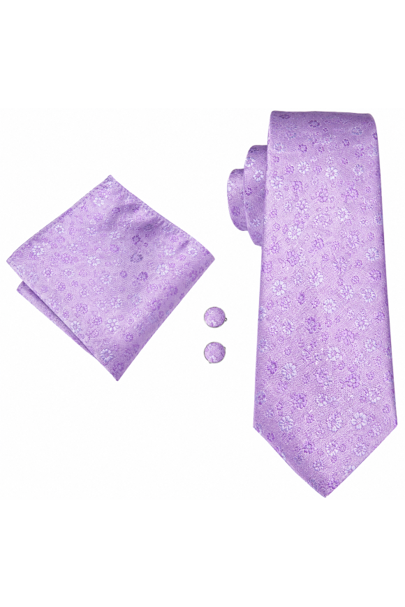 Pastel Lilac Floral pocket square, Cufflink and wedding tie set