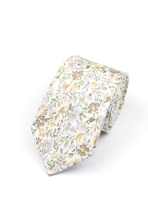 Green Floral Tie Gift Set with Pocket Square & Silver Tie Clip