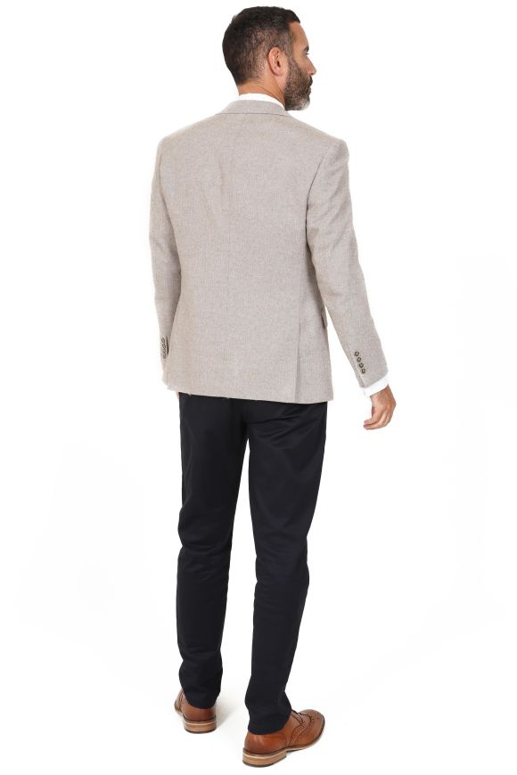Stone Suit with Contrast Navy Trousers