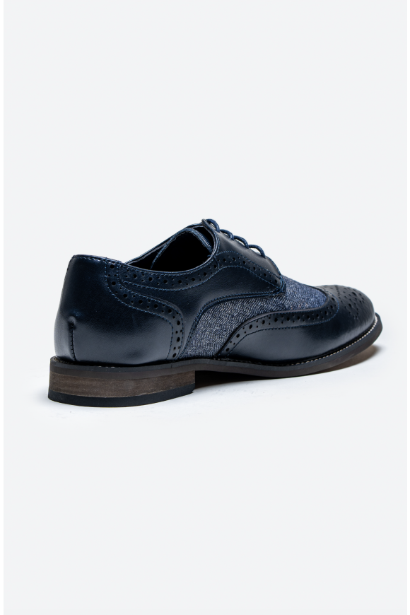 Cavani Oliver Navy tweed Brogue Leather shoe