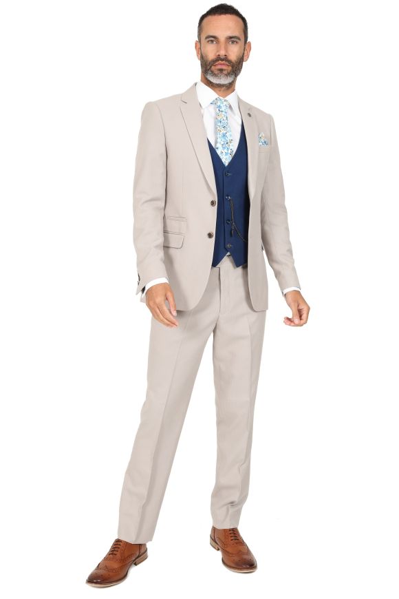 Jenson Samuel Alnwick Stone suit with Contrast Royal Waistcoat