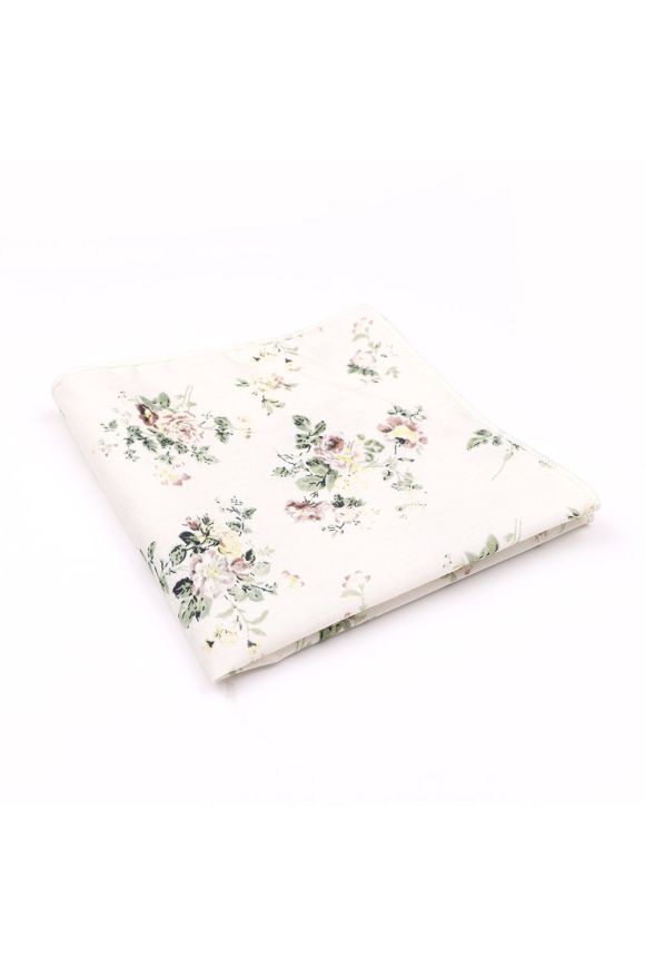 Ivory & Green floral cotton classic mens bow tie & pocket square set