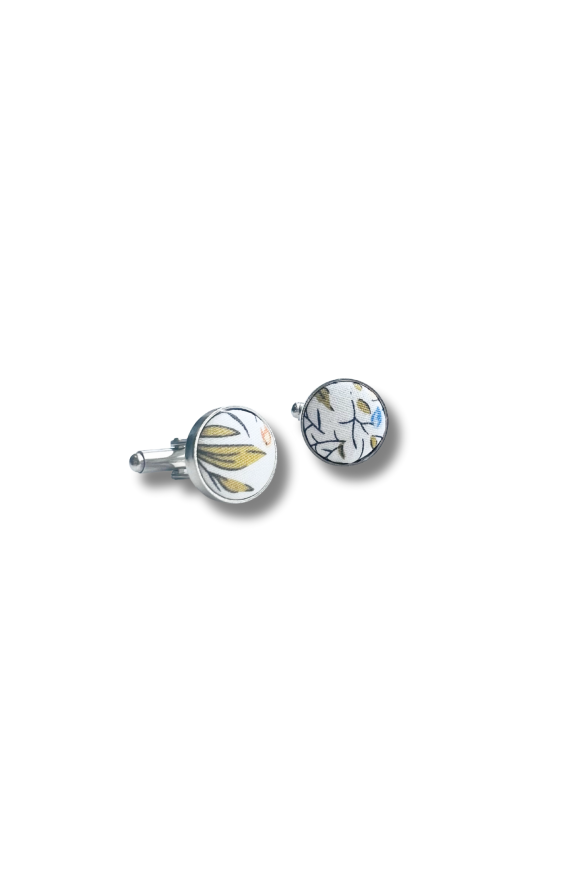 Yellow floral cotton classic mens tie, cufflink & pocket square set