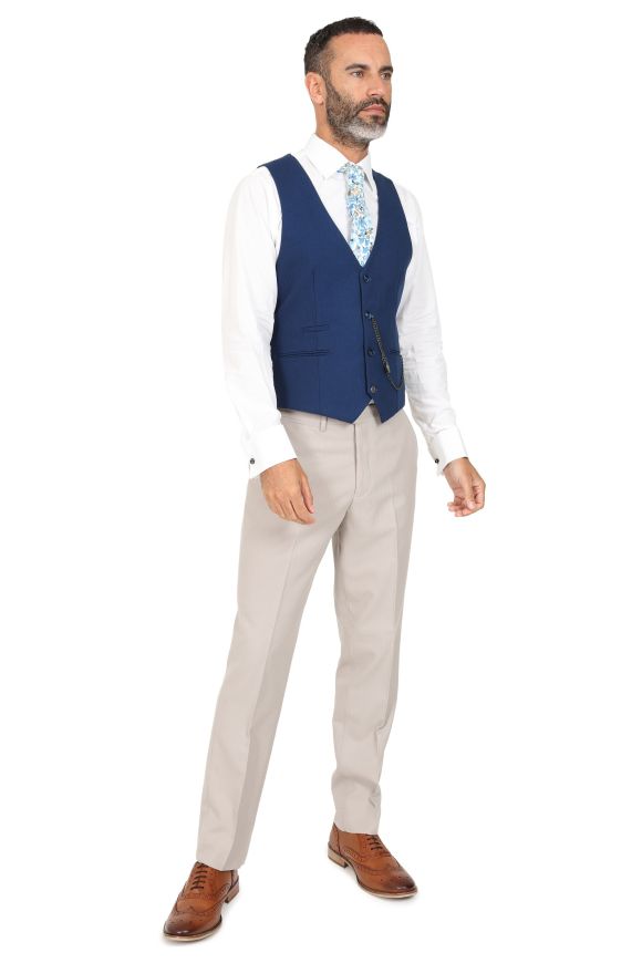 Jenson Samuel Alnwick Stone suit with Contrast Royal Waistcoat