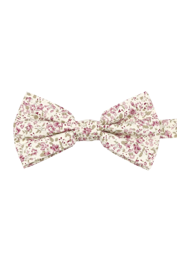 Blush Pink floral cotton classic mens bow tie & pocket square set