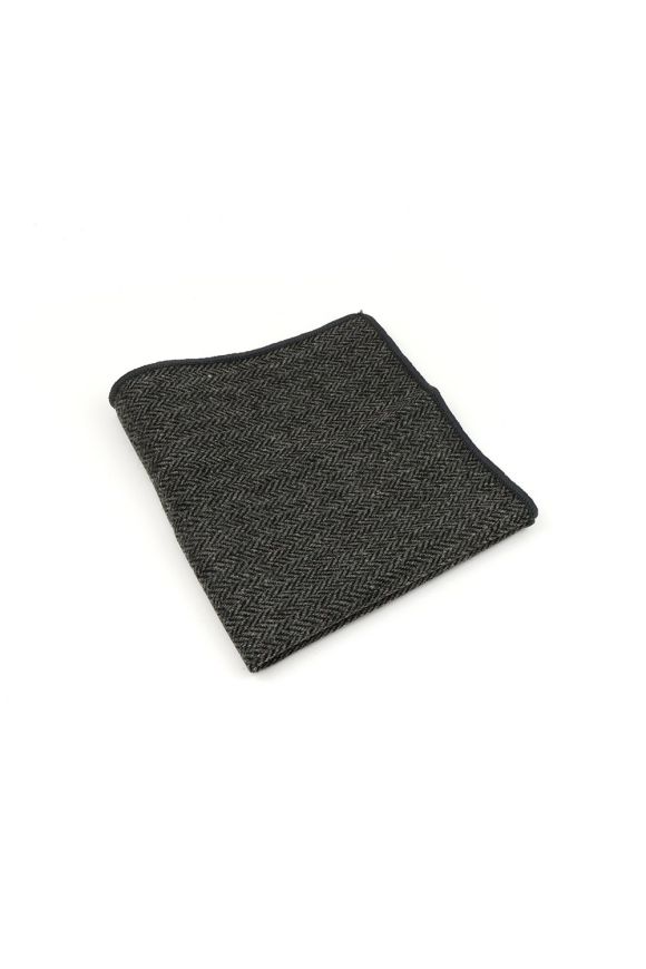 Mens Wool Tweed Grey Herringbone Pocket Square