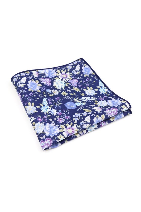 Blue & Purple floral cotton classic mens bow tie & pocket square set