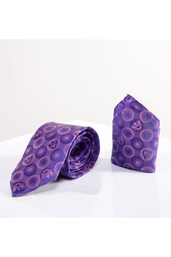 Marc Darcy Purple Bubble Lining tie, pocket square set