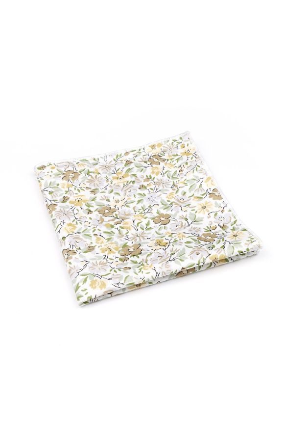 Green Floral Tie Gift Set with Pocket Square & Silver Tie Clip