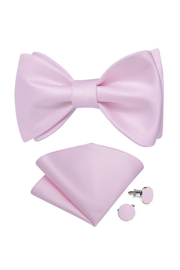 Pastel Pink Self Tie Bow Tie, Cufflink And Handkerchief Set