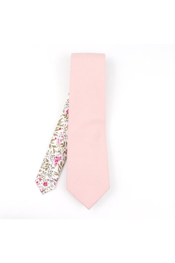 Two Tone Pastel Pink  & Fuchsia floral cotton tie & Pocket square set