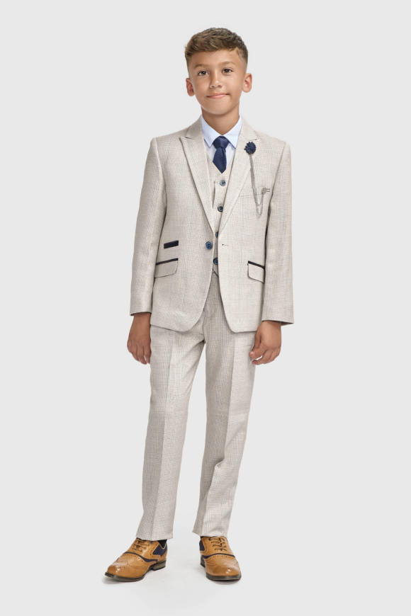 Cavani Kids Boys Caridi Beige Three piece Suit