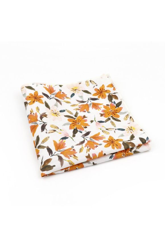 Orange floral flower cotton pocket square