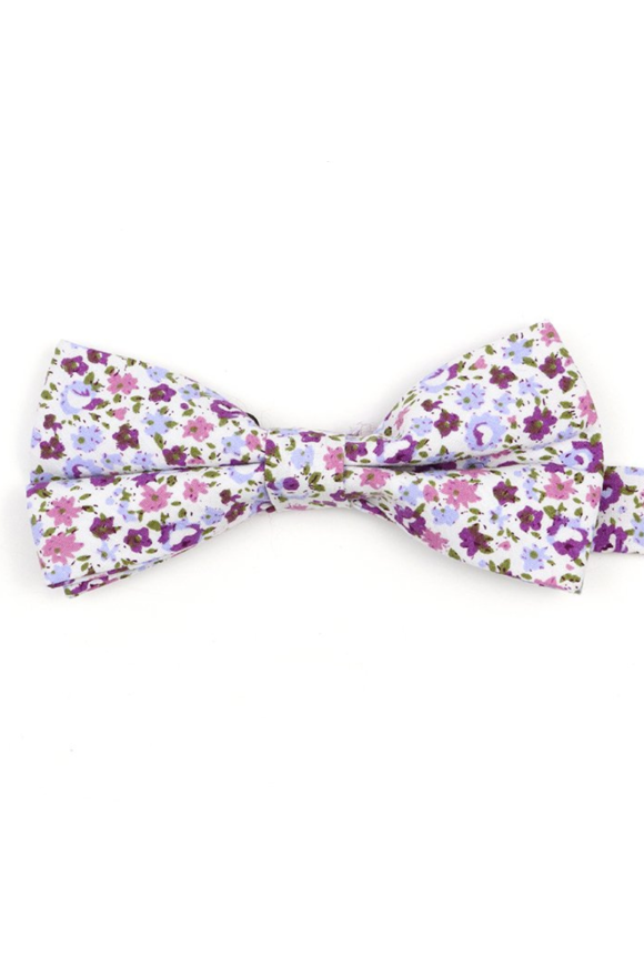 Purple floral flower cotton mens bow tie
