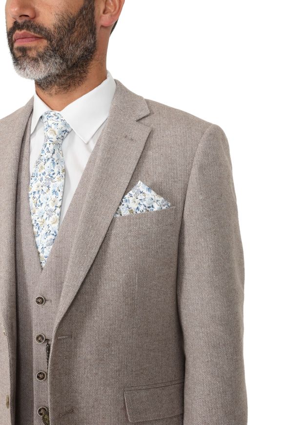Stone Suit with Contrast Navy Trousers