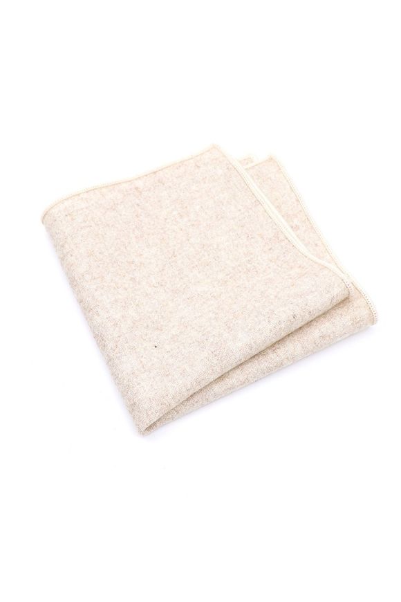 Mens Beige Cream Wool Tweed Pocket Square