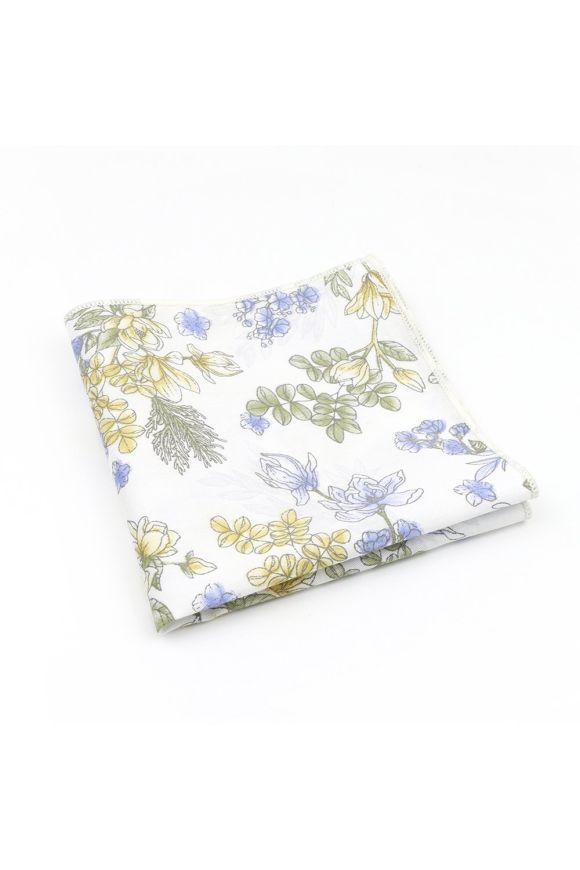 White & Sage floral cotton pocket square