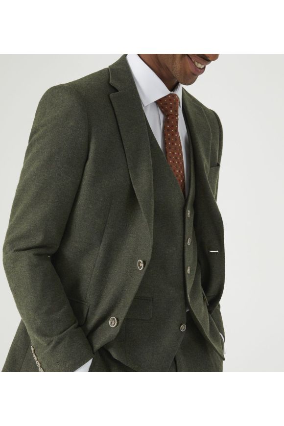 Jude Suit Olive Tailored Jacket Tweed Herringbone