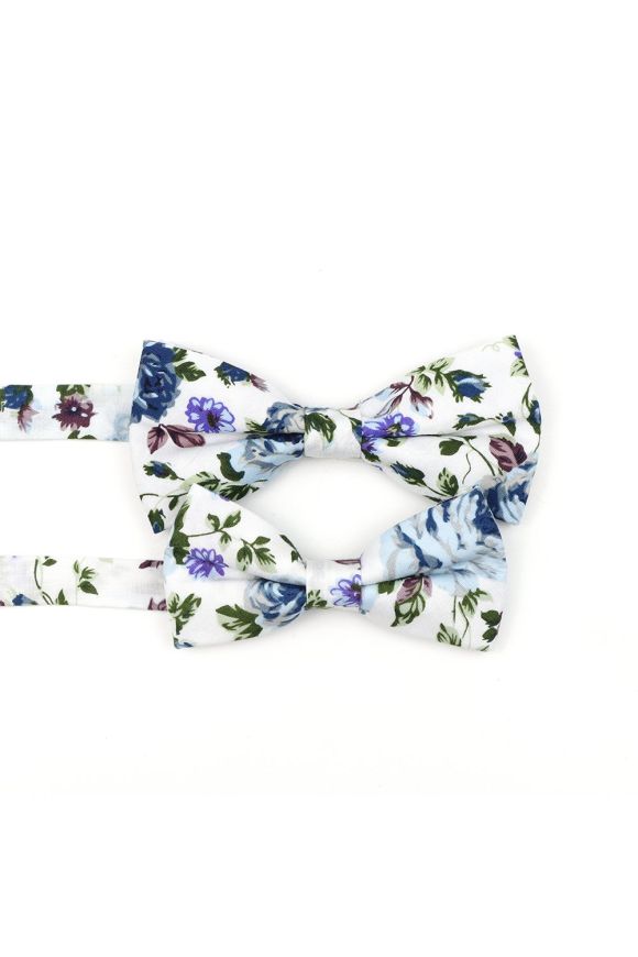 Blue floral flower cotton mens bow tie