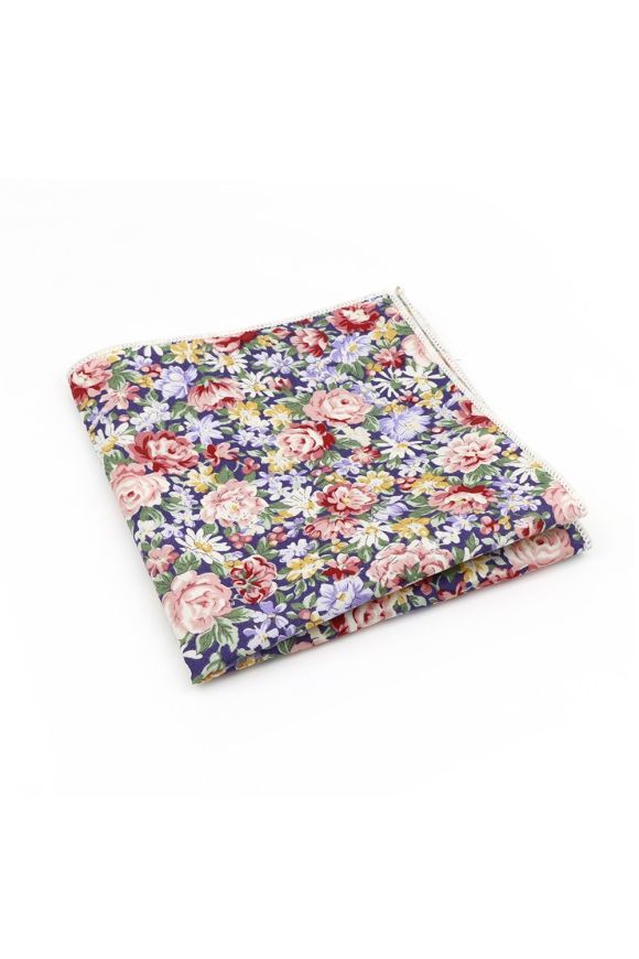 Red & Blue floral cotton classic mens tie & pocket square set