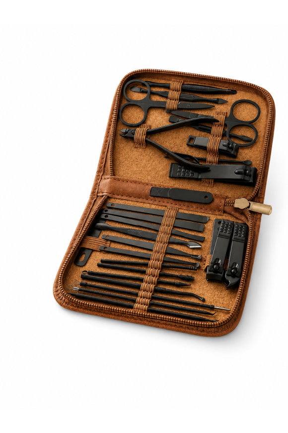 Unisex 24 piece tan nail manicure grooming kit gift set