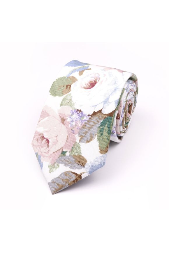 Rose Floral Tie, Pocket Square & Silver Tie Clip Gift Set
