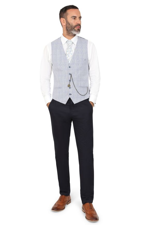Cavani Sky Blue Check Three Piece Suit. with contrast trousers