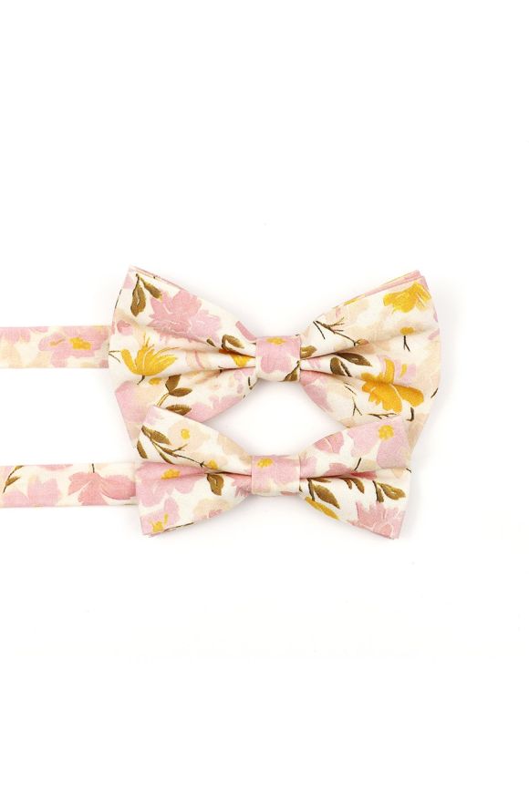 Children's Yellow & Pink floral flower cotton mens bow tie