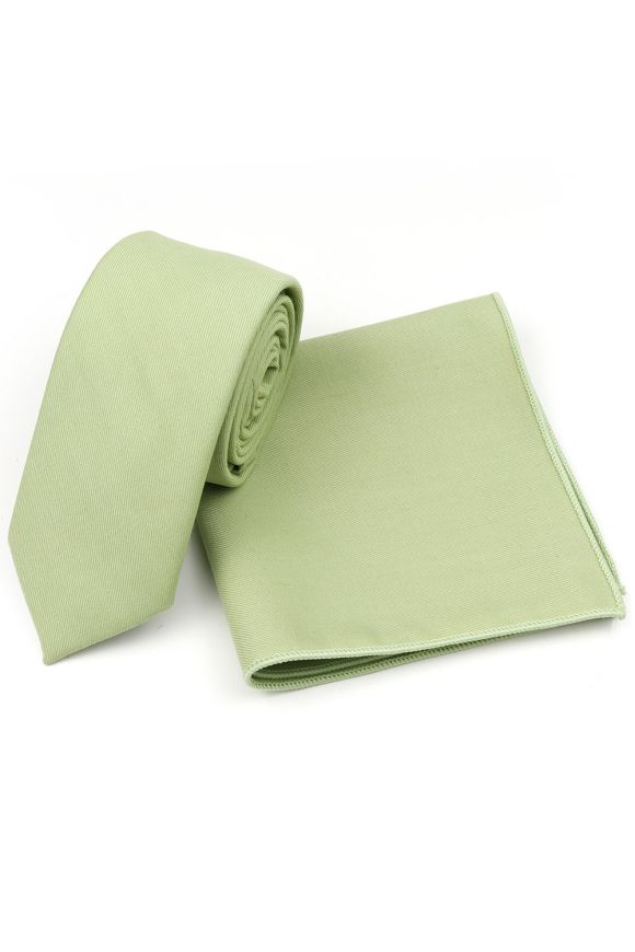 Plain Pastel Green 100% Cotton classic mens tie & pocket square set