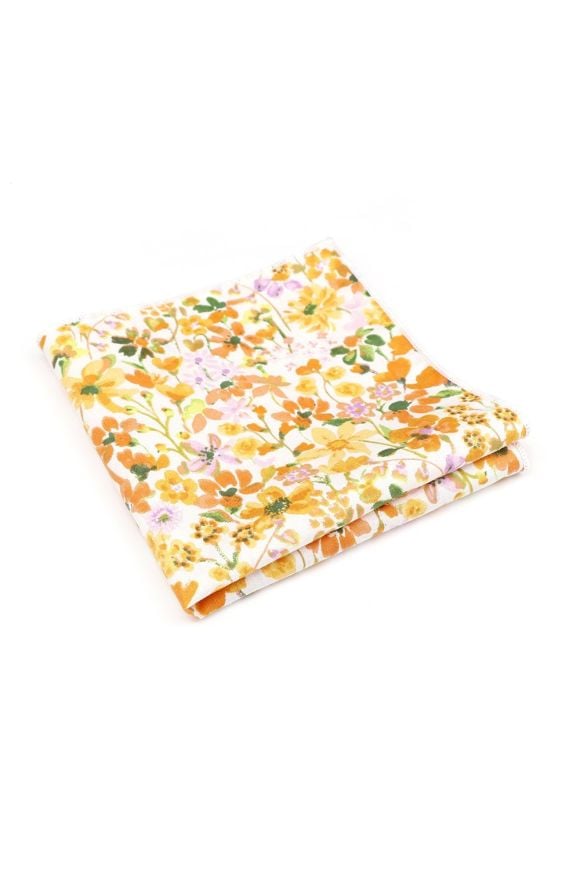 Peach floral cotton classic mens bow tie & pocket square set