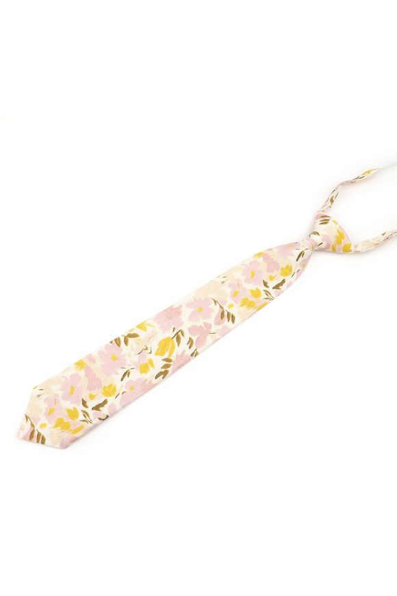 Childrens Yellow & Pink floral flower cotton necktie