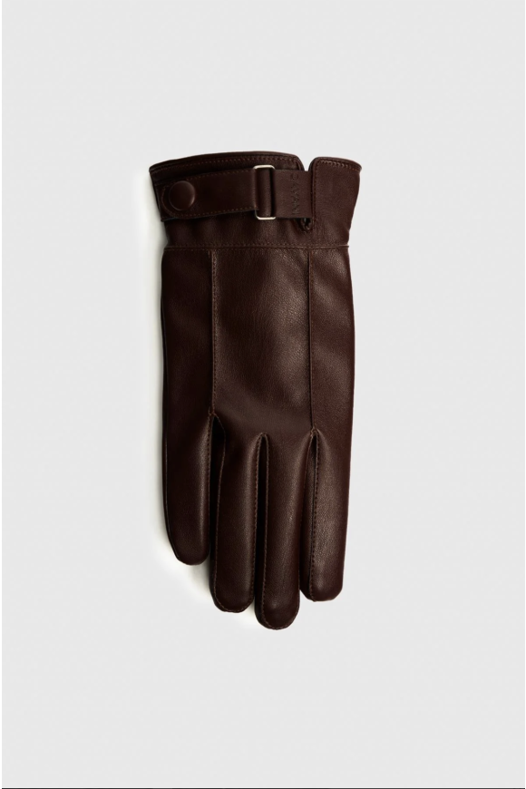 Mens Vegan Leather Brown Gloves