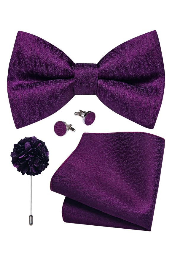 Purple Bow Tie, Pin, Cufflink And Handkerchief Set