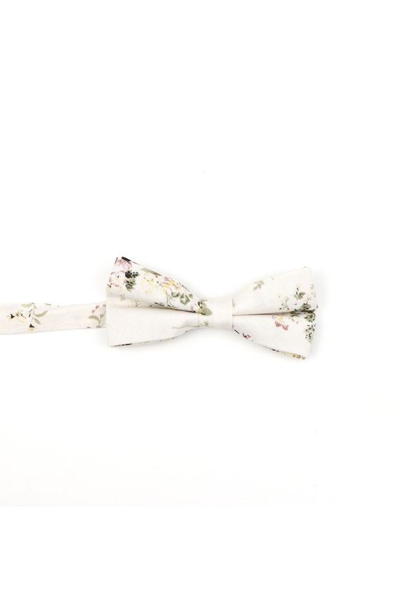 Children's Ivory & Green floral flower cotton mens bow tie