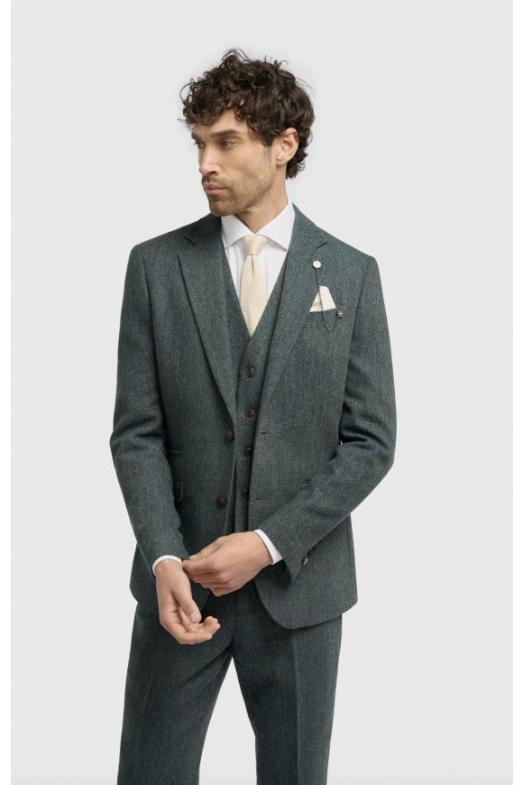 Cavani Thomas Lush Olive Tweed Three Piece Suit