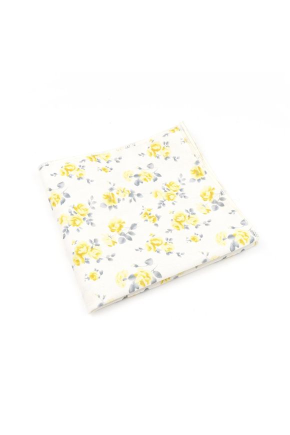 Pastel Yellow floral flower cotton tie & pocket square set