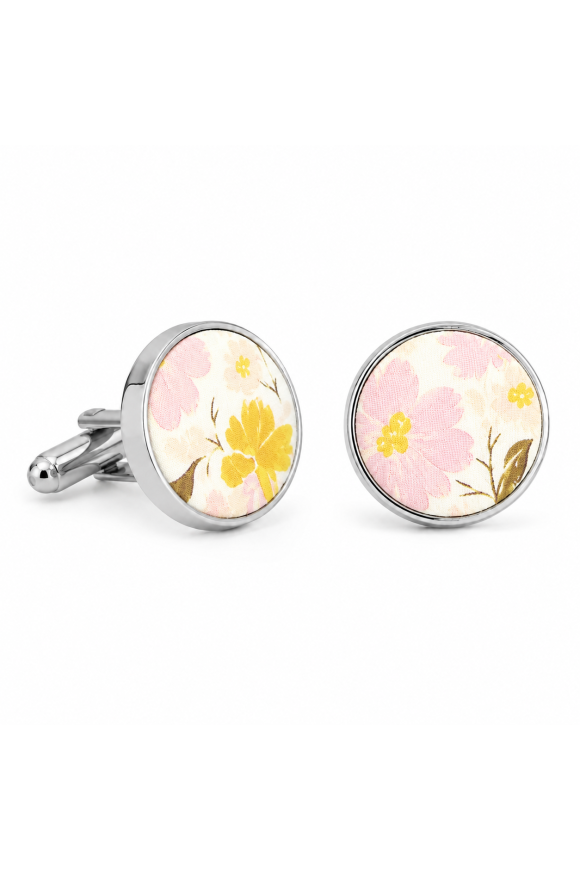 Yellow & Pink floral flower cotton cufflinks