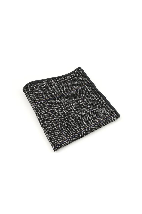 Mens Wool Tweed Grey Check Pocket Square