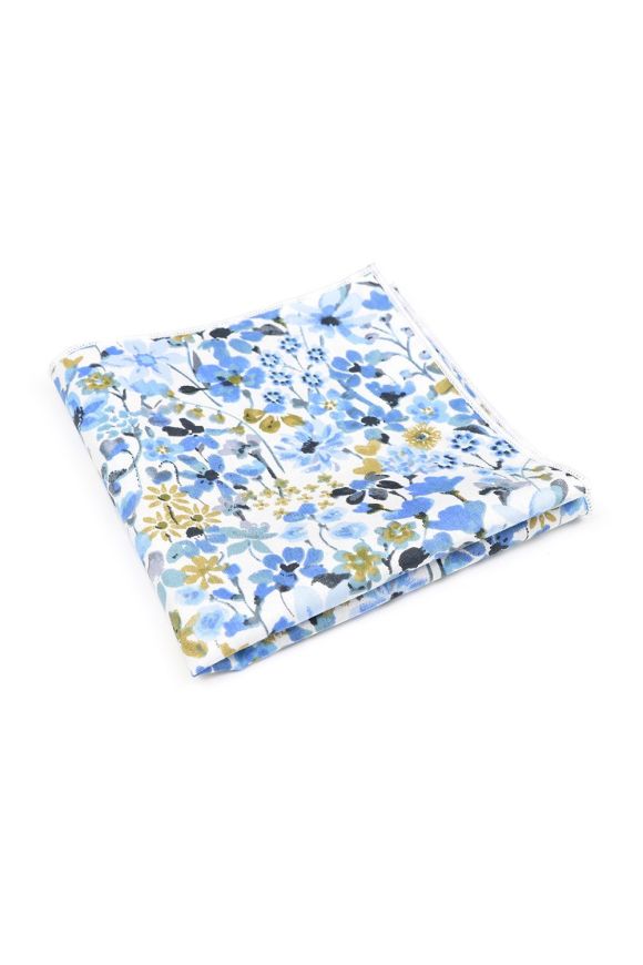 Pastel Blue floral cotton classic mens bowtie & pocket square set