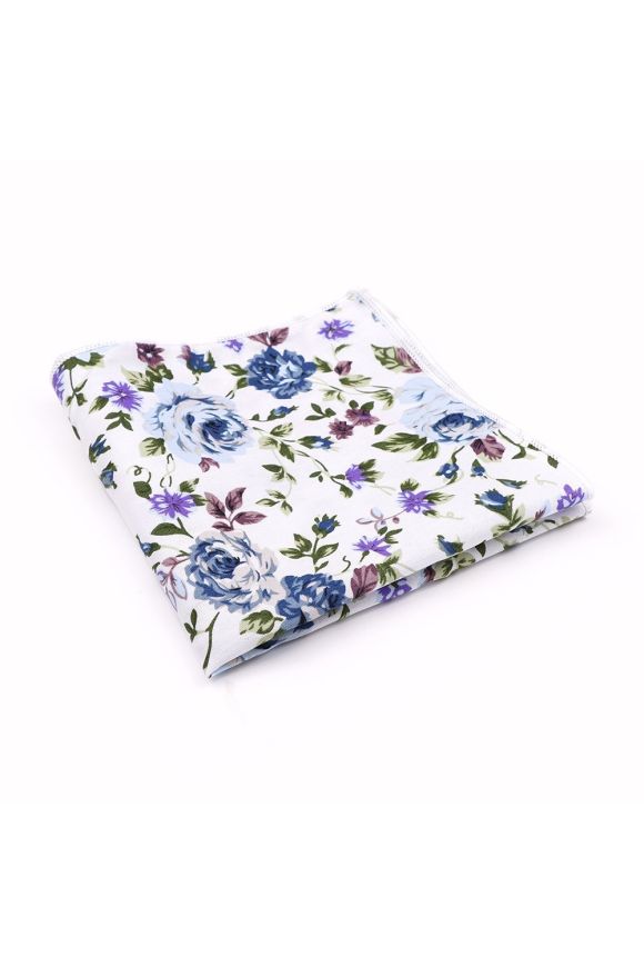 Blue floral cotton classic mens bow tie & pocket square set