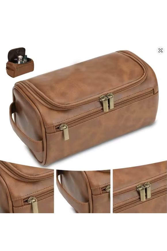Large Brown Toiletry Wash Bag with Handle