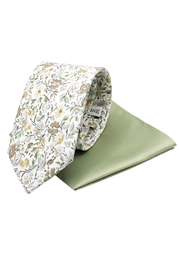 Green floral contrast mens tie & pocket square set